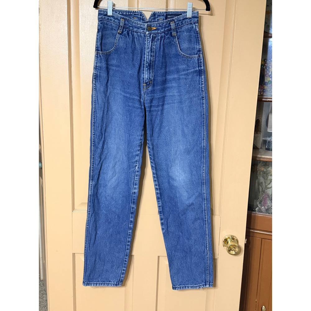 Brittania Vintage High Waisted Jeans Womens 12 Medium Wash Straight Leg Pleated